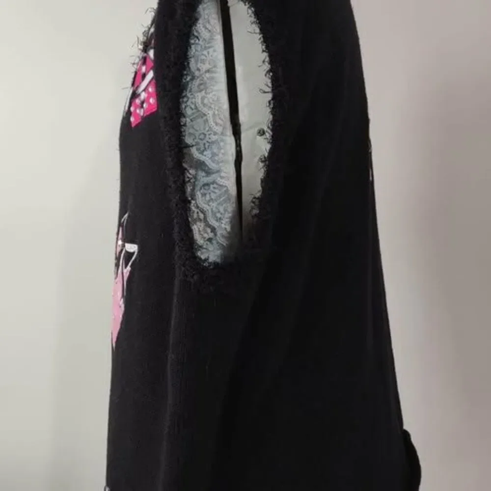 2X Mandal Bay Vintage Sweater Vest Cardigan Black Gift Full Zip 25”pit-pit C5276 - Picture 4 of 7